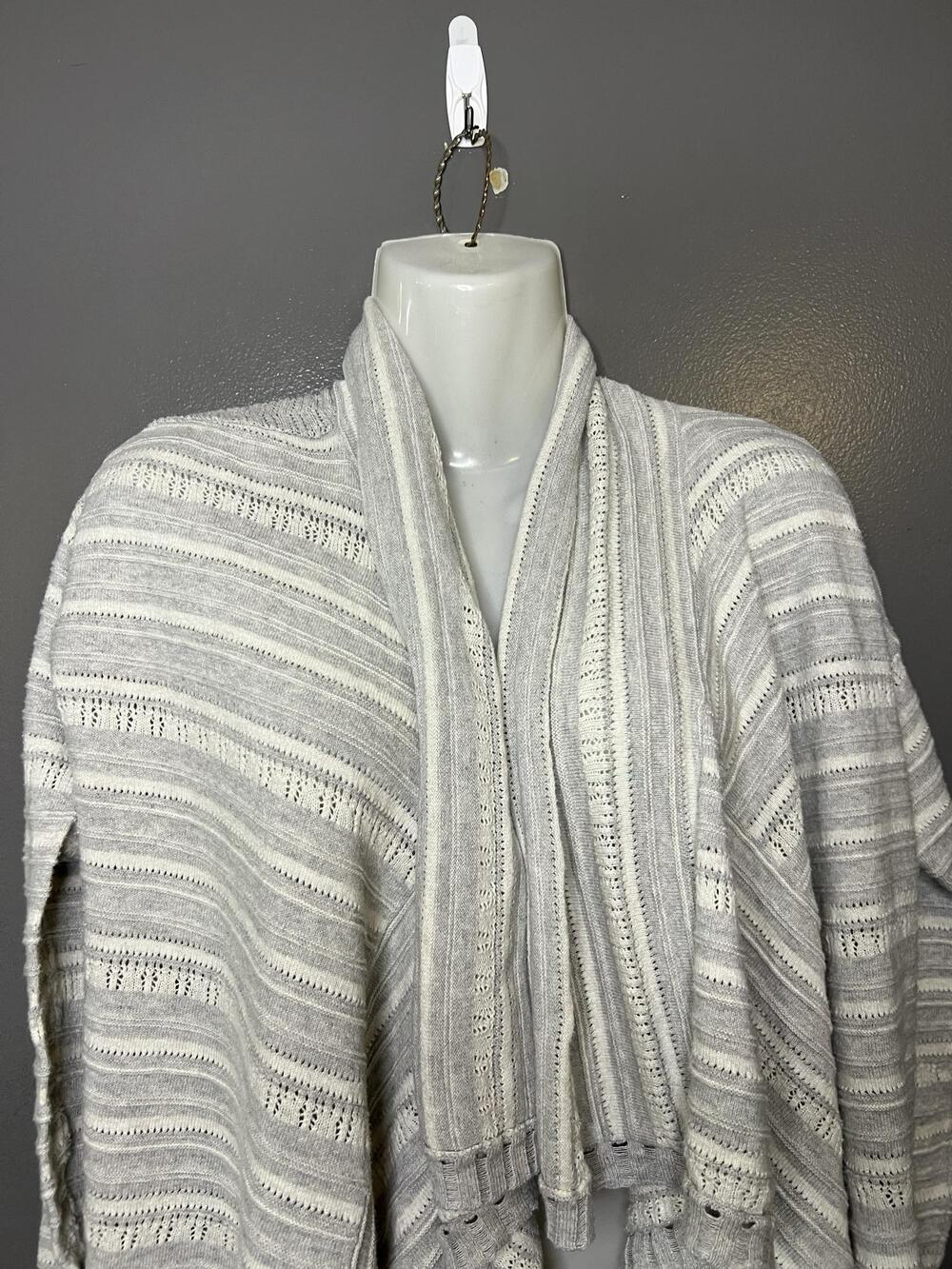 Calvin Klein Jeans Cardigan Sweater Womens Large Gray Striped Open Knit Drape
